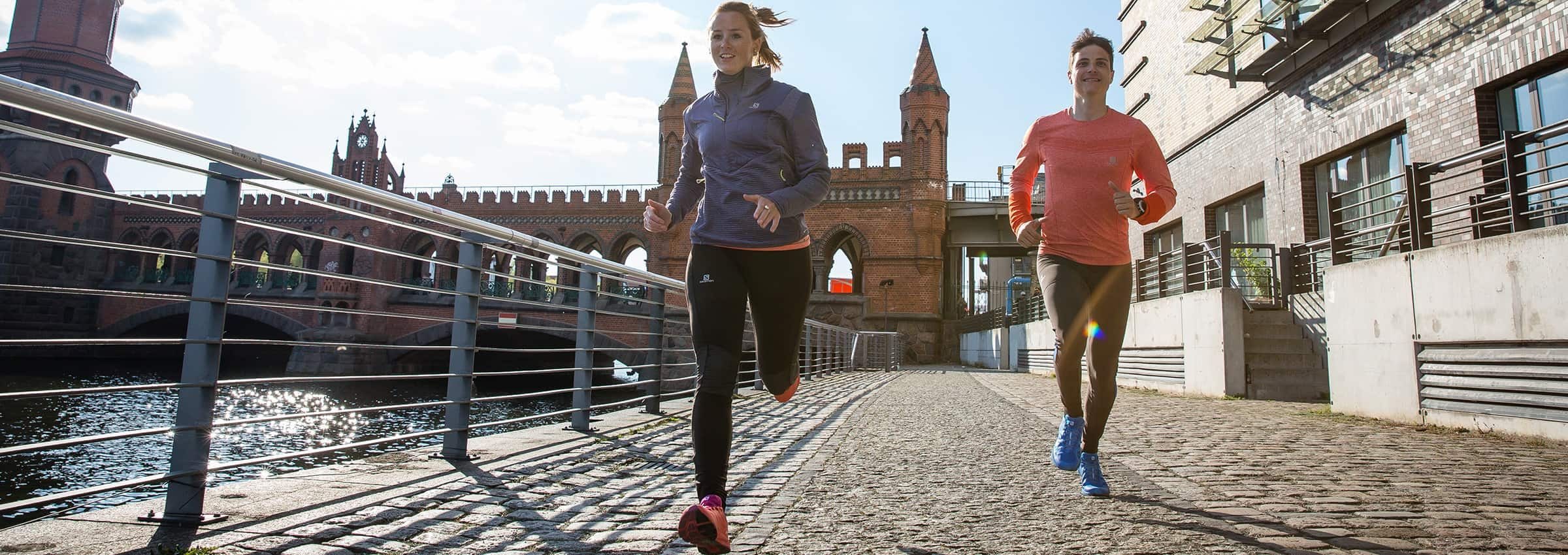 man and woman running